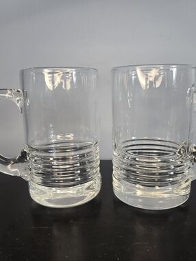 Vintage Clear Crystal/Glass Large Beer Mugs 20oz Set of 2  Hand Made
